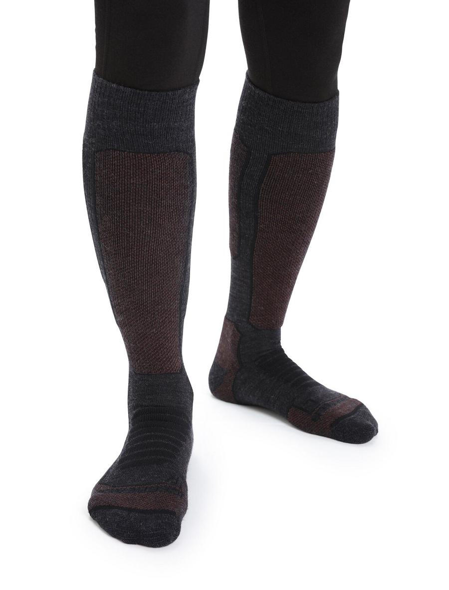 Jet Heather / Espresso Women\'s Icebreaker Merino Ski+ Medium Over the Calf Socks | USA 1420MQZA